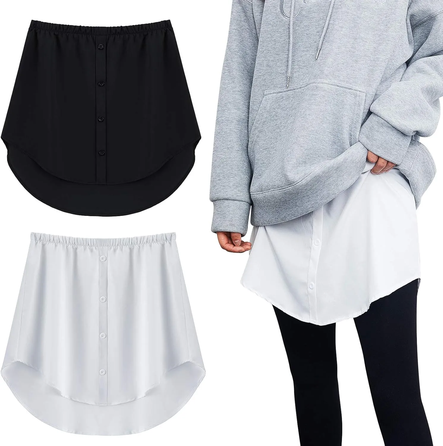 2 Pcs Shirt Extender for Women Adjustable Layering Fake Top Lower Sweep Shirt Half Length Skirt