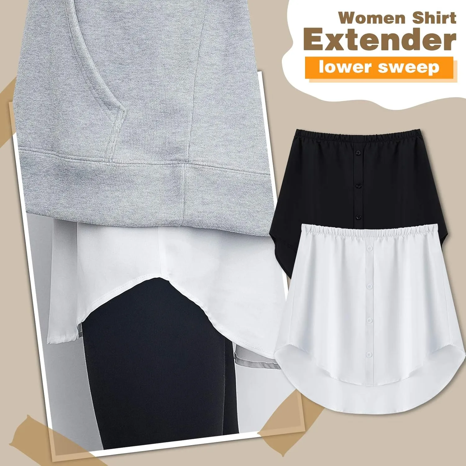 2 Pcs Shirt Extender for Women Adjustable Layering Fake Top Lower Sweep Shirt Half Length Skirt