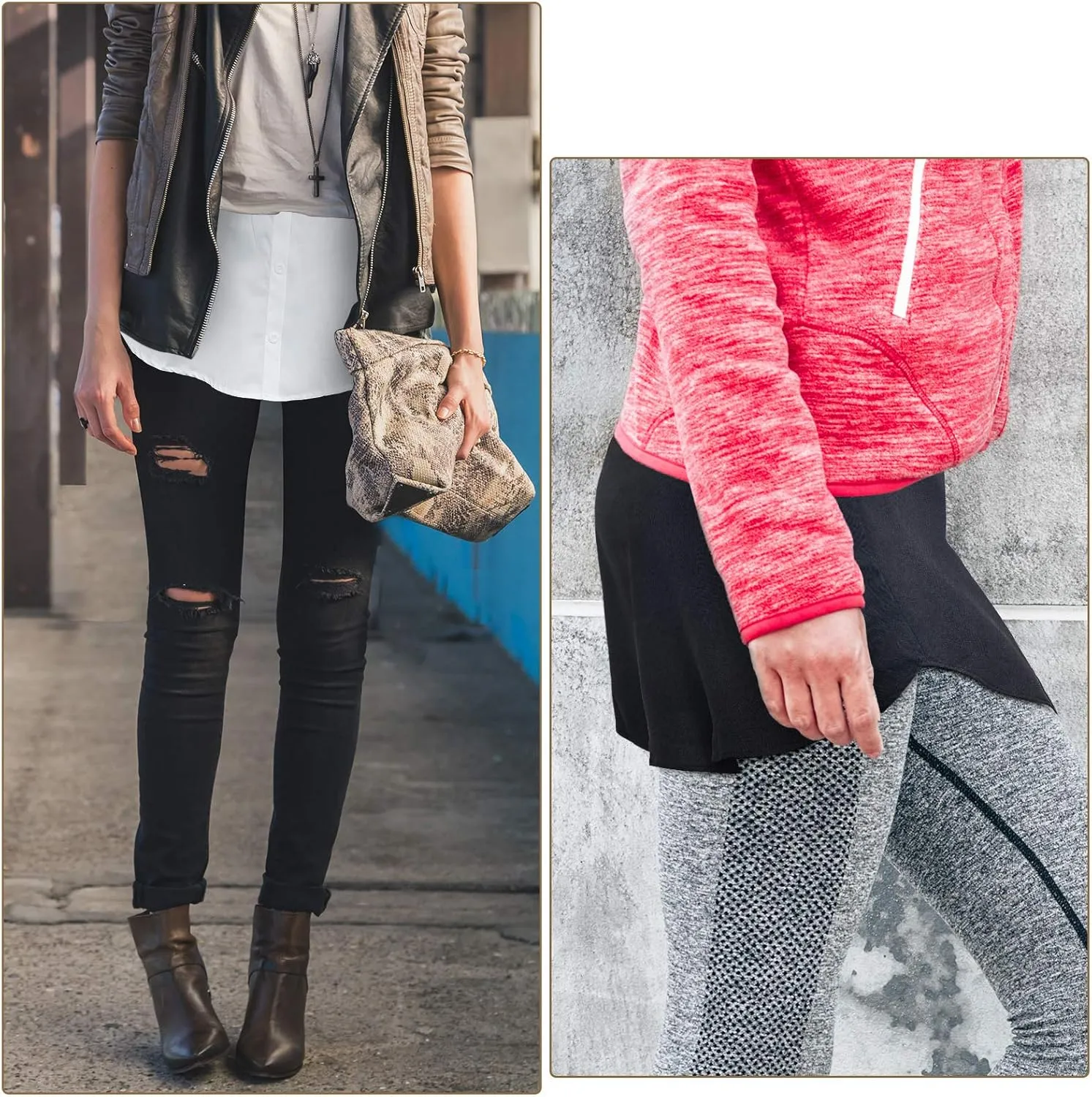 2 Pcs Shirt Extender for Women Adjustable Layering Fake Top Lower Sweep Shirt Half Length Skirt