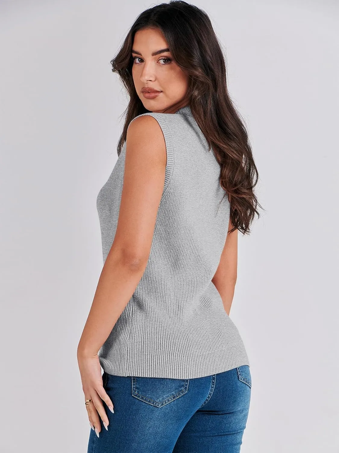 ANRABESS Womens Summer Sleeveless Tops Casual Mock Neck Loose Fit Knit Lightweight Sweater Pullover Top