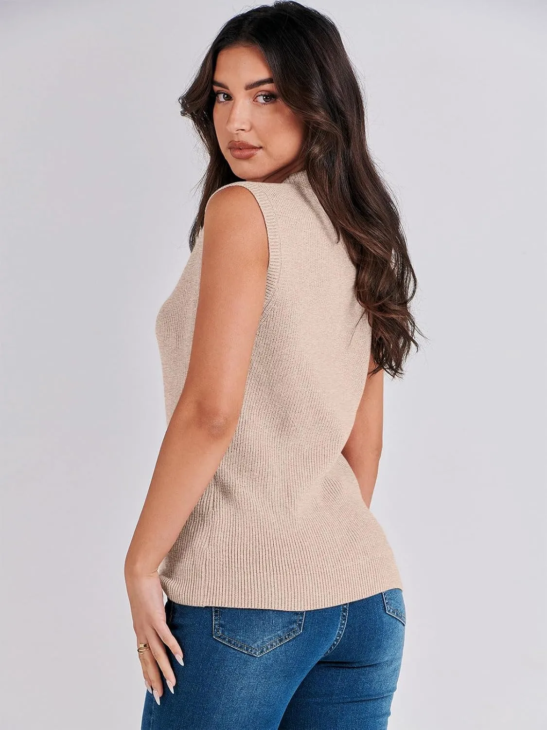 ANRABESS Womens Summer Sleeveless Tops Casual Mock Neck Loose Fit Knit Lightweight Sweater Pullover Top