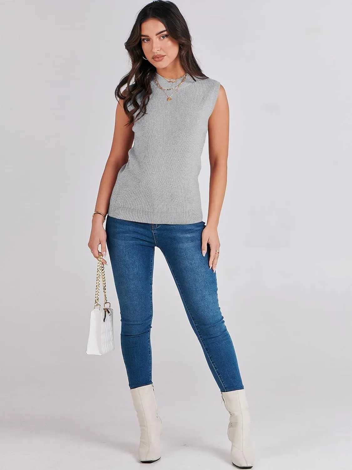 ANRABESS Womens Summer Sleeveless Tops Casual Mock Neck Loose Fit Knit Lightweight Sweater Pullover Top