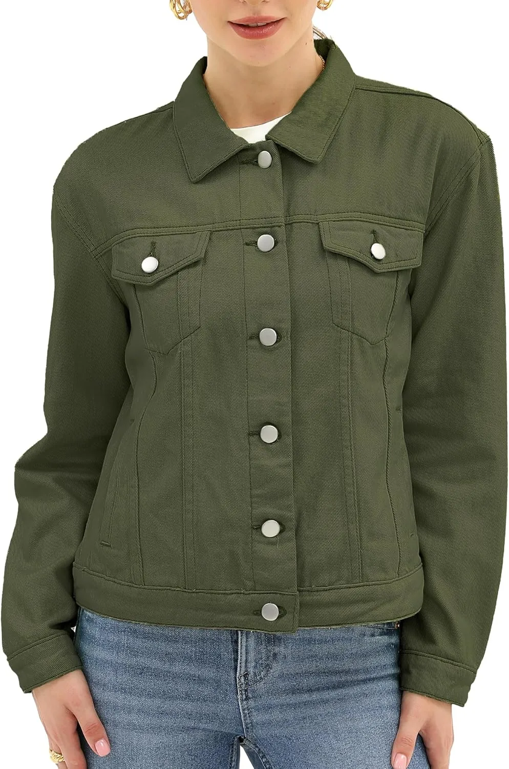 Argstar Denim Jacket for Women Button Up Long Sleeve with Pockets (Available in Inner Pockets)