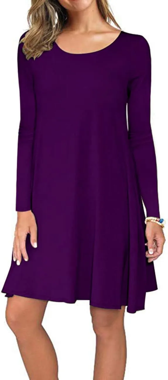 AUSELILY Women's Long Sleeve Casual Swing T-Shirt Dresses with Pockets