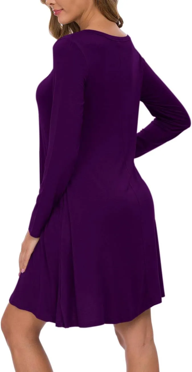 AUSELILY Women's Long Sleeve Casual Swing T-Shirt Dresses with Pockets