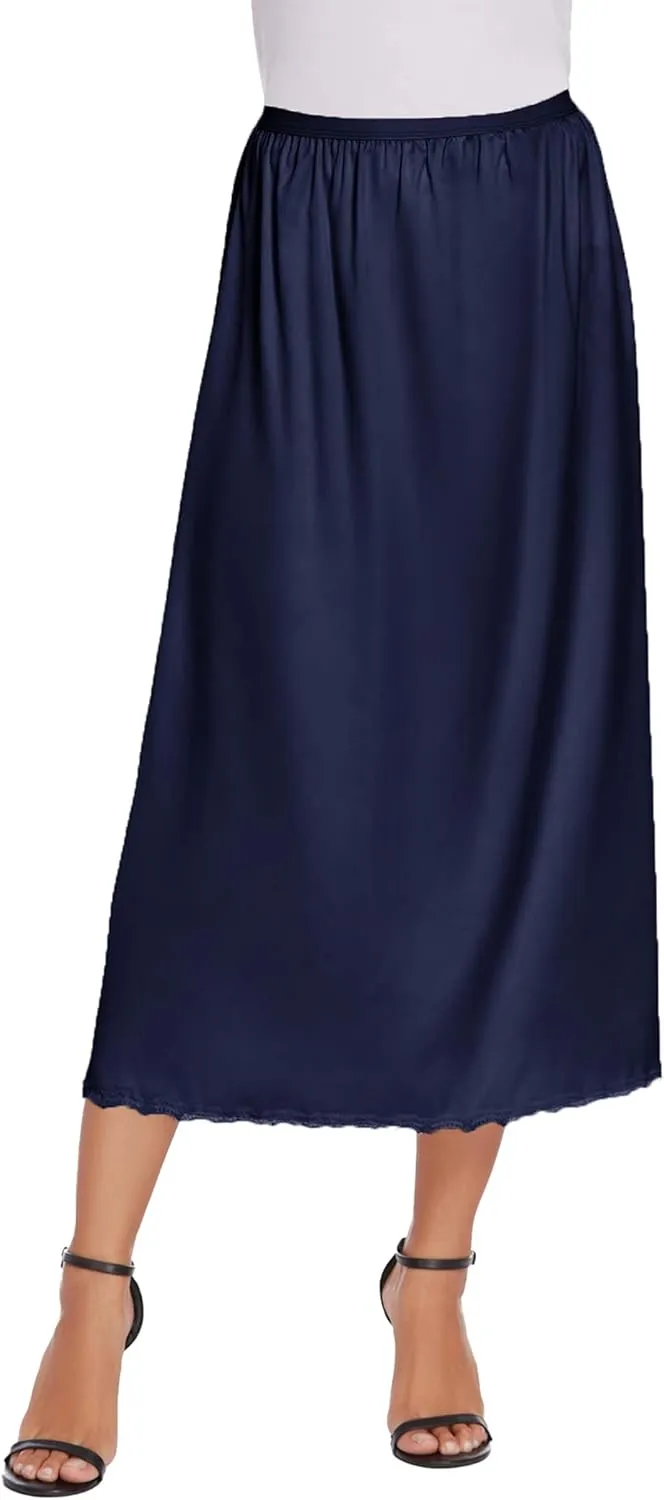 Avidlove Women's Satin Half Slip 36" Lace Long Underskirt S-XXL