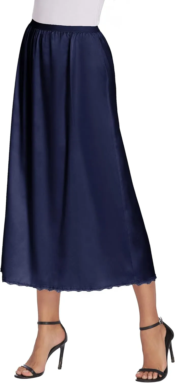 Avidlove Women's Satin Half Slip 36" Lace Long Underskirt S-XXL