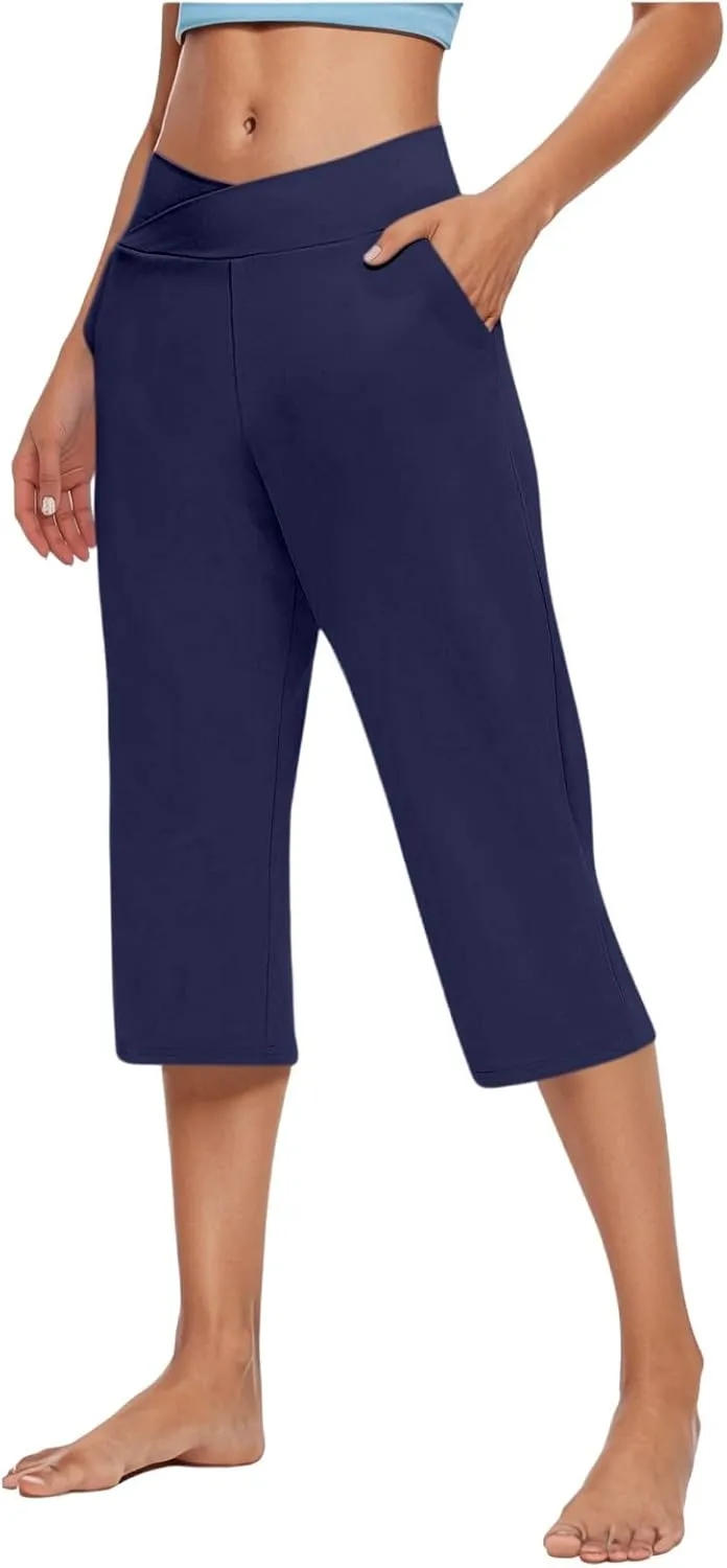 Capri Pants for Women High Waisted Athletic Yoga Workout Gym Jogger Sweatpants Summer Casual Wear Cropped Trousers