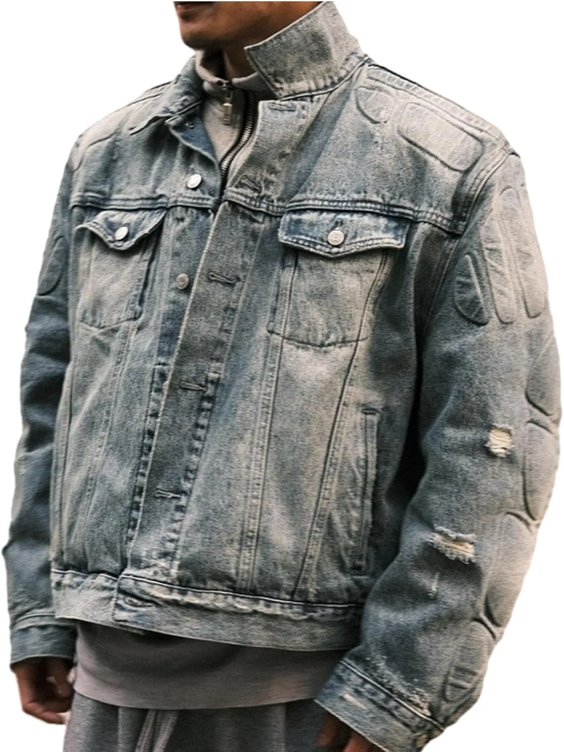 Chainsaw Man Men's Classic Trucker Denim Jacket Oversized Vintage Denim Jacket Long Sleeve Boyfriend Coat