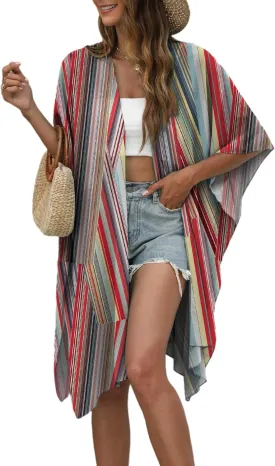 Chunoy Women Lightweight Kimono Cardigan Short Sleeve Loose Beach Wear Cover Up