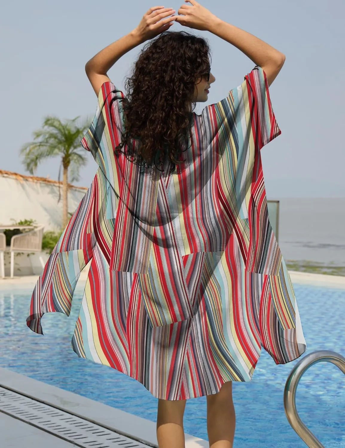 Chunoy Women Lightweight Kimono Cardigan Short Sleeve Loose Beach Wear Cover Up