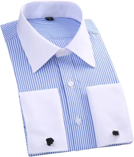 Cloudstyle Men's Dress Shirt Slim Fit Button Down Stripe Checked Shirt