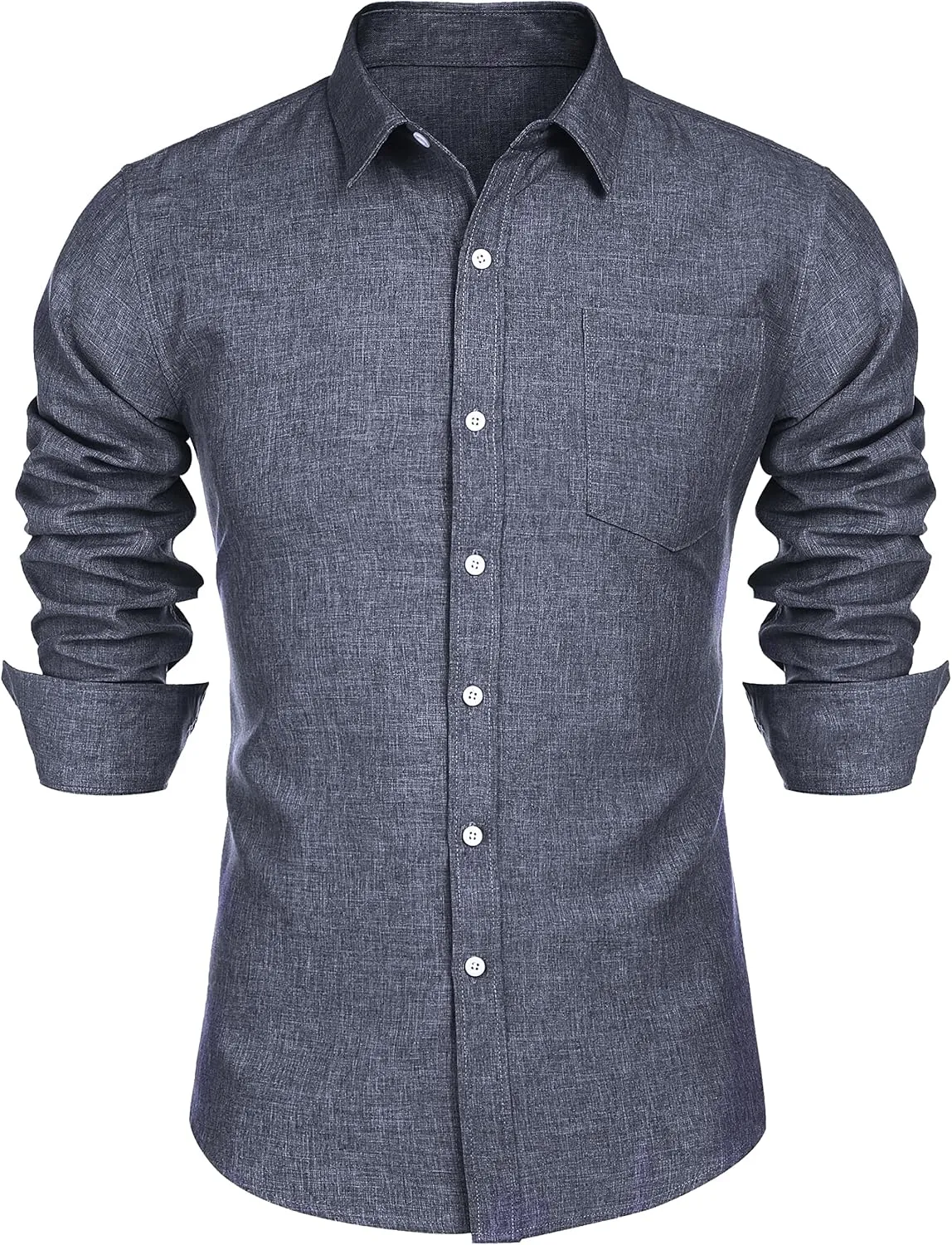 COOFANDY Men's Casual Button Down Shirt Long Sleeve Linen Chambray Shirt