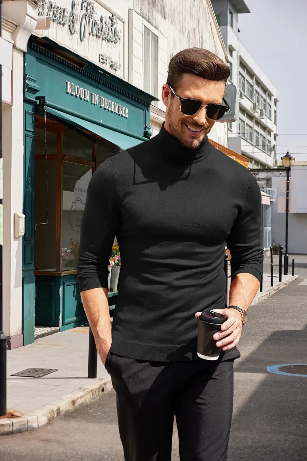 COOFANDY Men's Slim Fit Turtleneck Sweater Casual Basic Knitted Long Sleeve Pullover Sweater