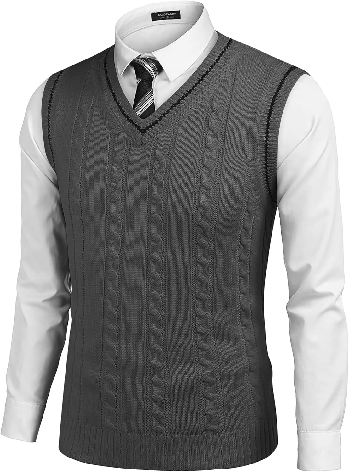 COOFANDY Men's Sweater Vest V Neck Slim Fit Casual Sleeveless Twisted Knitted Pullover Sweater