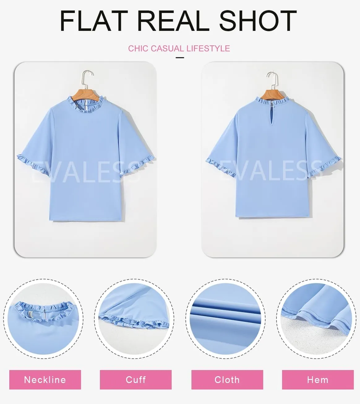 EVALESS Womens Half Sleeve Tops Cute Chiffon Blouses Summer Lightweight Ruffle Sleeeve Shirts Loose Fit Daily Wear 2025