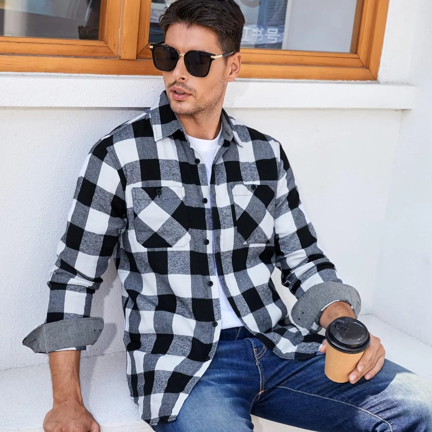 Flannel Shirt for Men Button Down Regular Fit Mens Flannel Shirt Long Sleeve Casual Plaid Flannel Shirt
