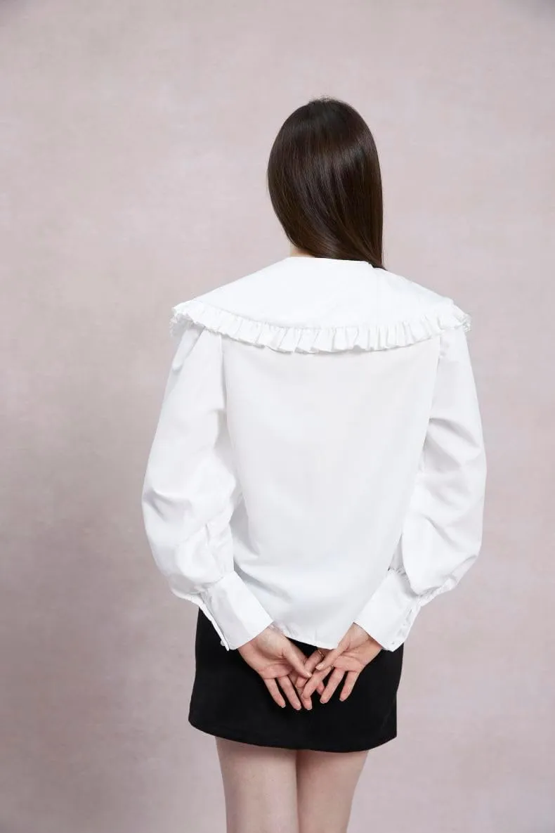 GORGLITTER Women's Peter Pan Collar Shirt Blouse Long Sleeve Ruffle Large Doll Collar Button Shirt Tops Trendy 2025