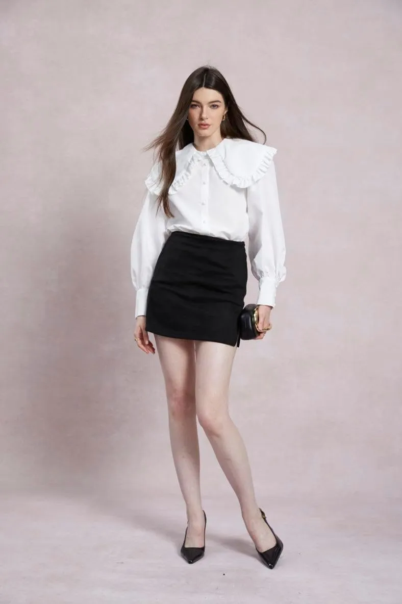 GORGLITTER Women's Peter Pan Collar Shirt Blouse Long Sleeve Ruffle Large Doll Collar Button Shirt Tops Trendy 2025