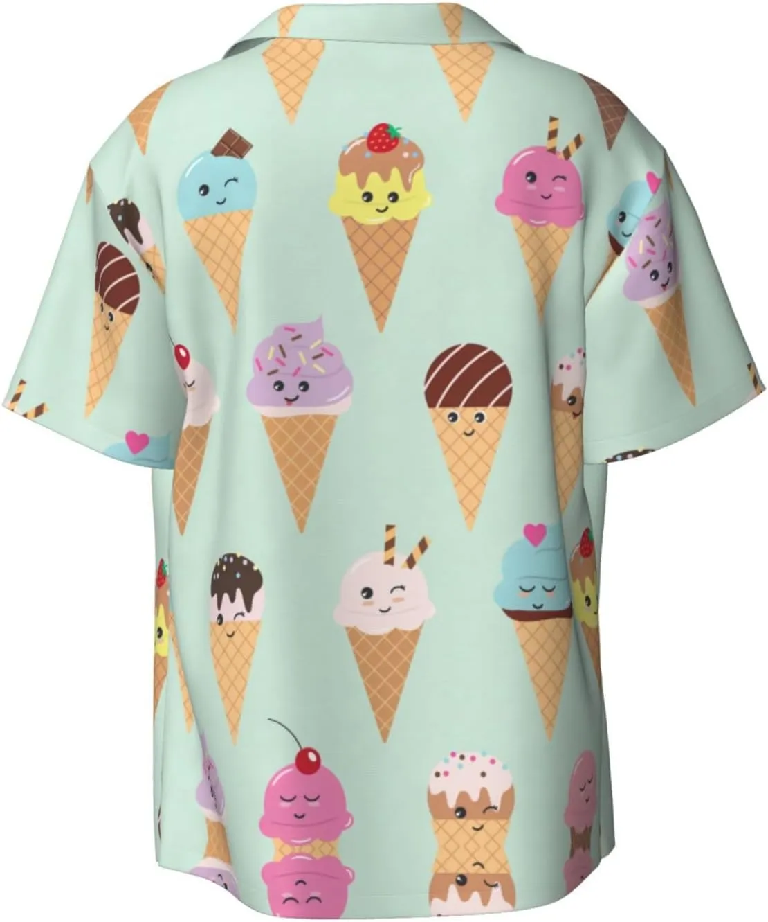 Ice Cream Cones Print Short-Sleeve Cuban Collar Shirt Beach Shirt,Perfectly Casual Button-Up Shirt