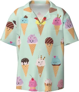 Ice Cream Cones Print Short-Sleeve Cuban Collar Shirt Beach Shirt,Perfectly Casual Button-Up Shirt