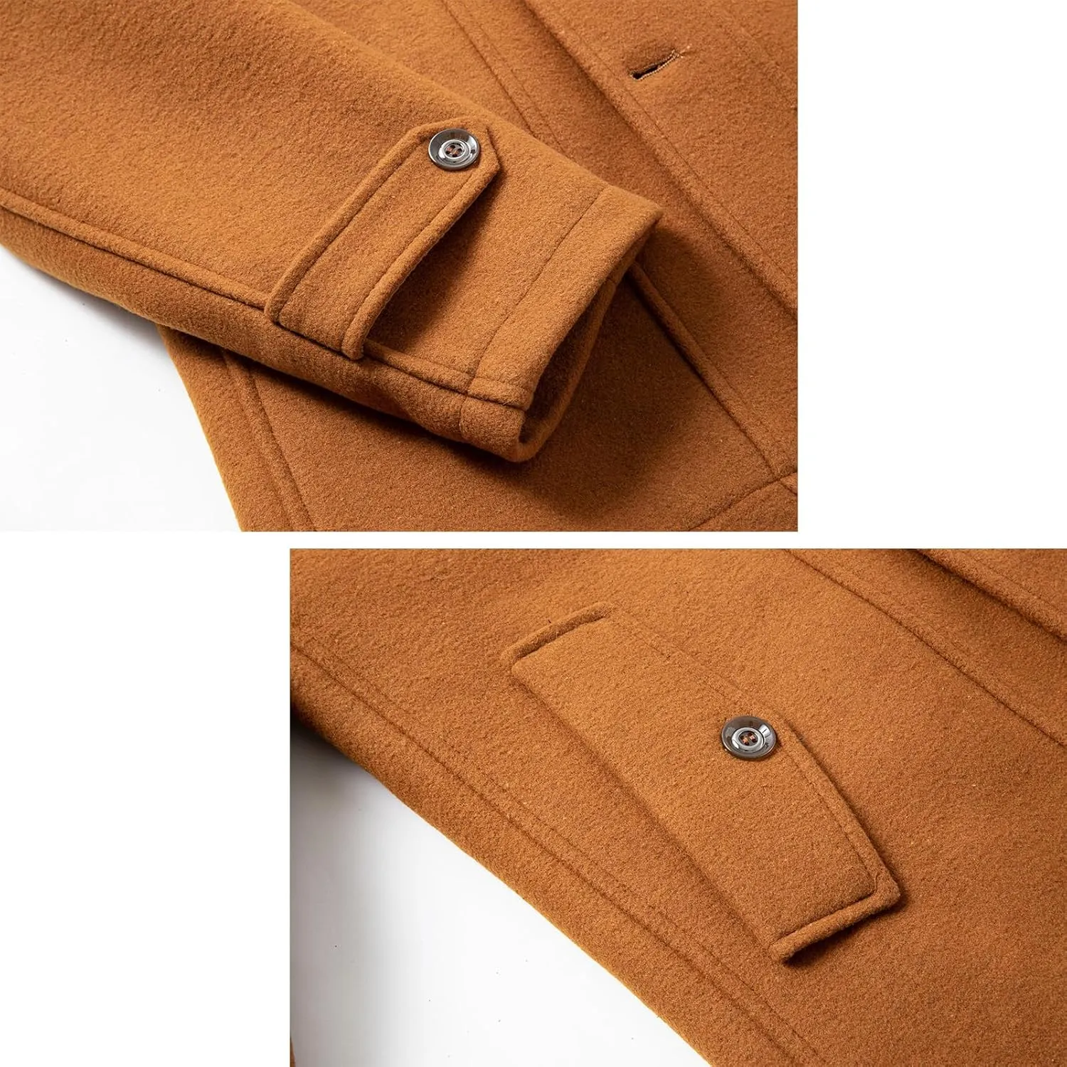 INVACHI Men's Wool Blend Coat Warm Winter Trench Coat with Detachable Soft Scarf Single Breasted Pea Coat