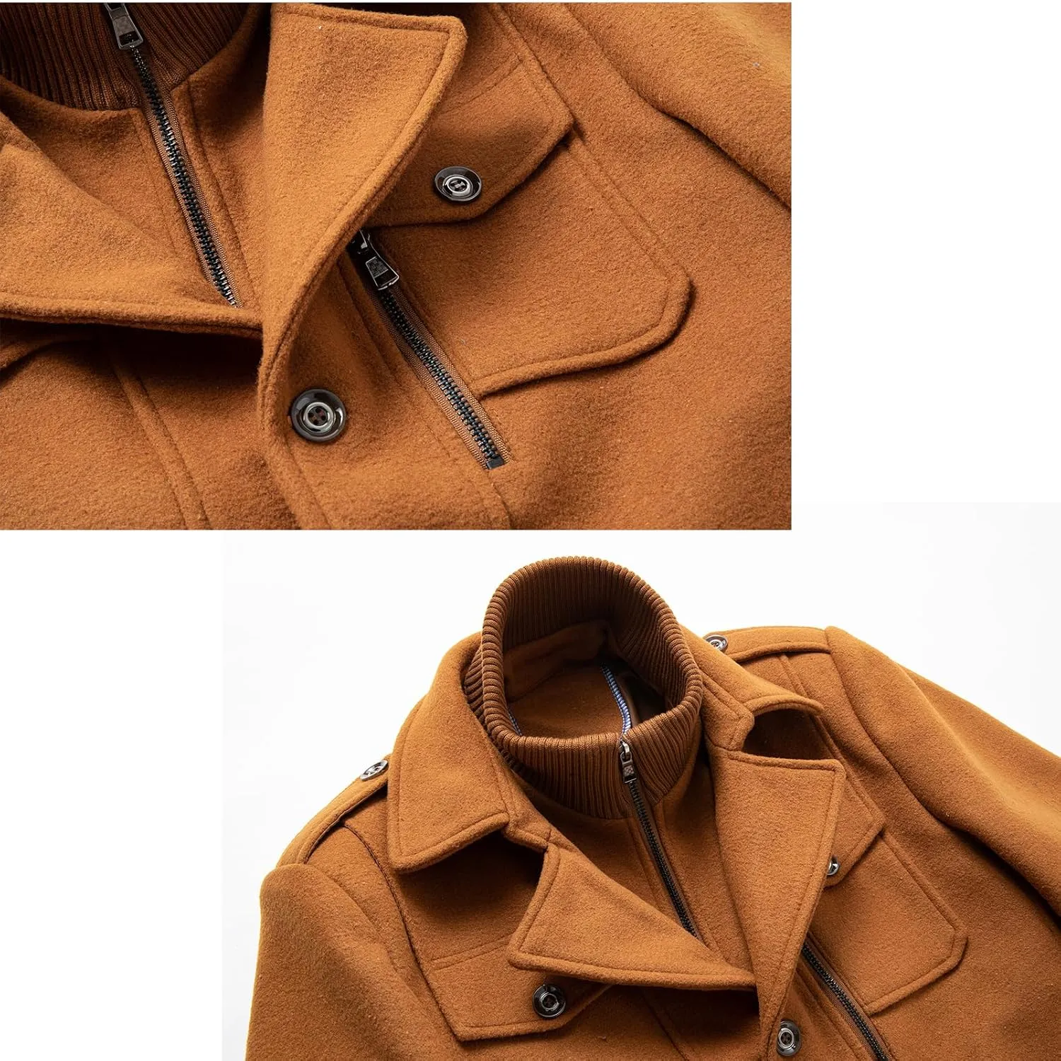 INVACHI Men's Wool Blend Coat Warm Winter Trench Coat with Detachable Soft Scarf Single Breasted Pea Coat