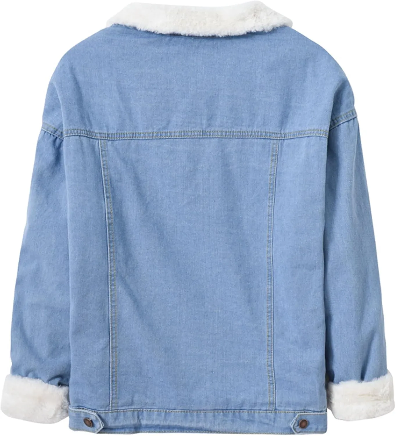 JEShifangjiusu Men'S Faux Fur Collar Sherpa Fleece Lined Distressed Denim Trucker Jacket Casual Winter Button Down Overcoat