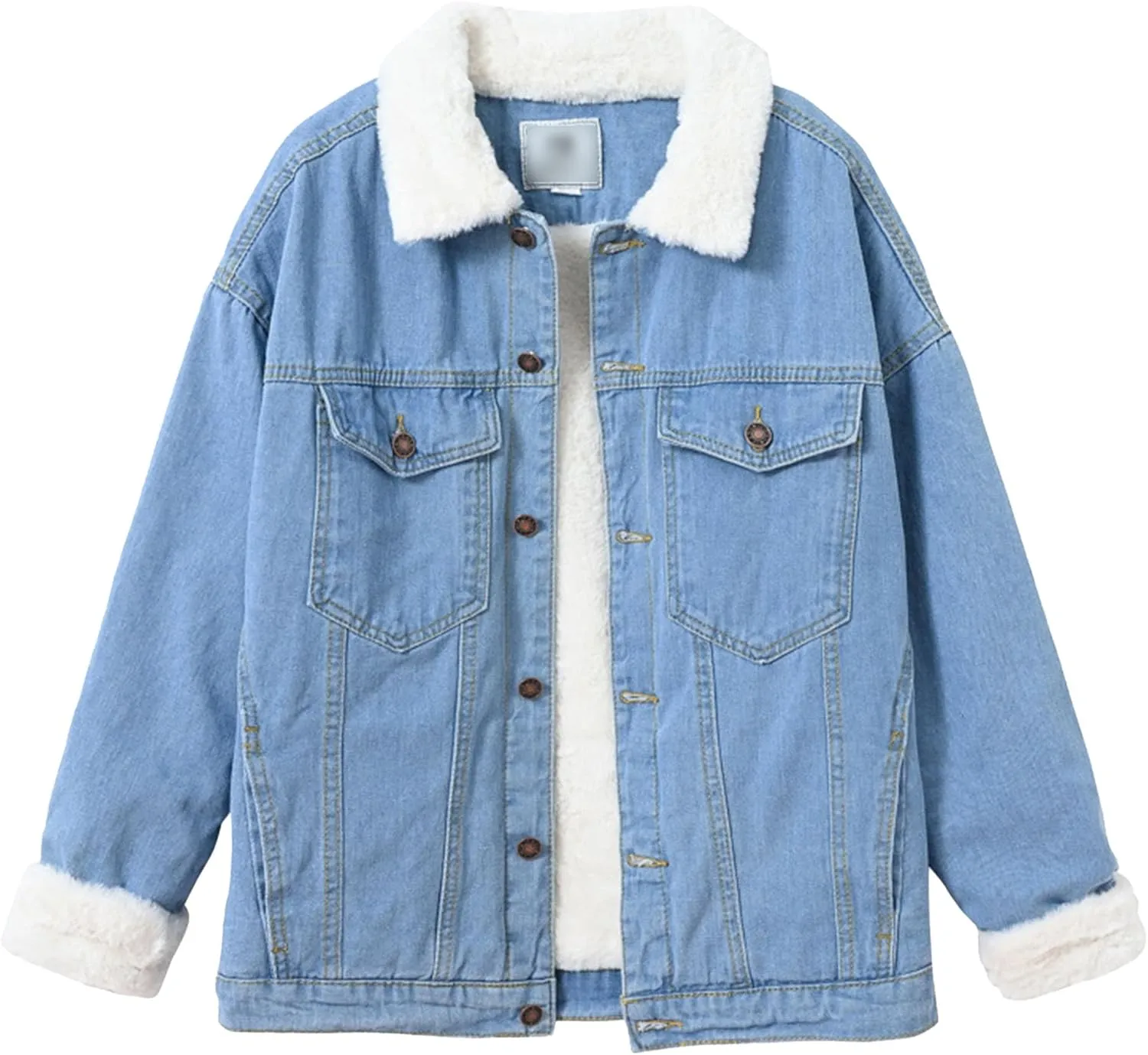 JEShifangjiusu Men'S Faux Fur Collar Sherpa Fleece Lined Distressed Denim Trucker Jacket Casual Winter Button Down Overcoat