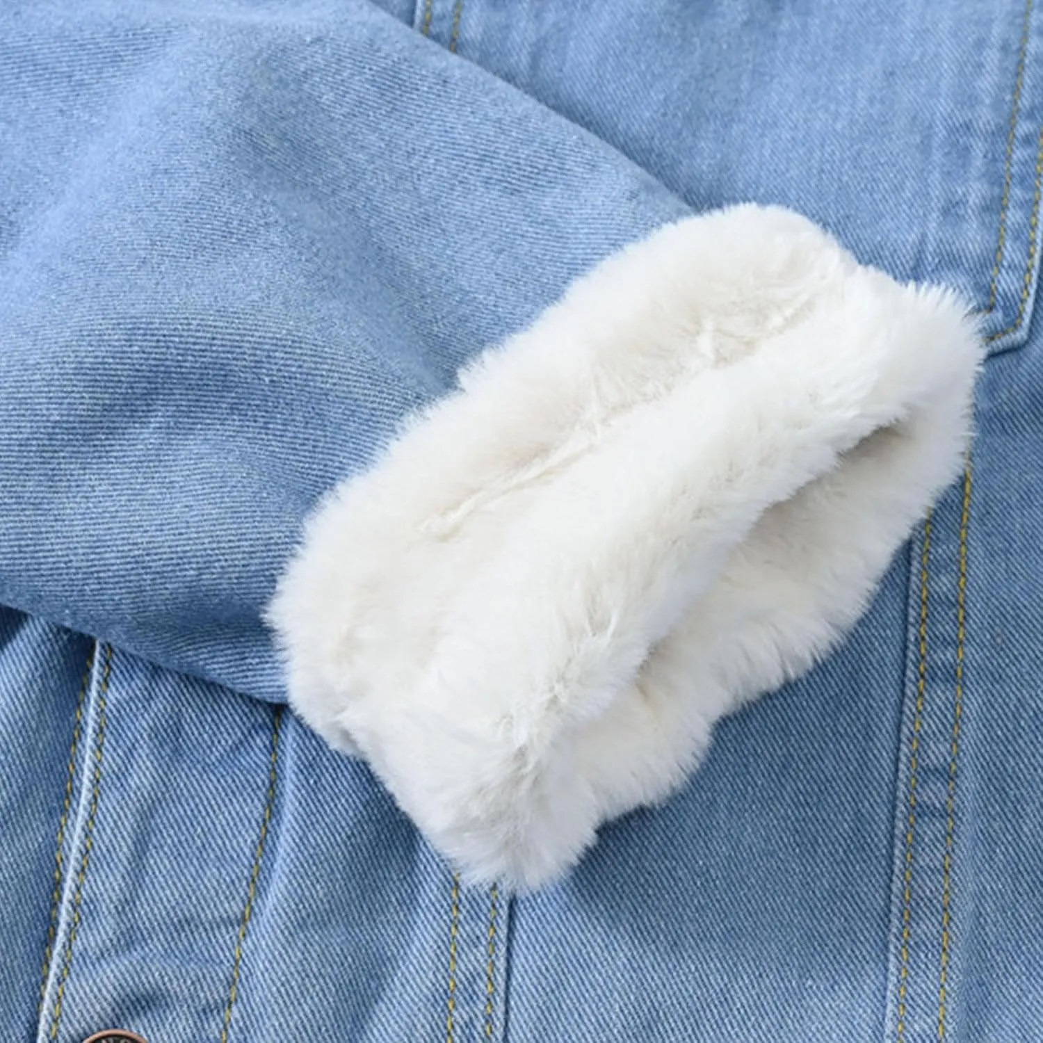JEShifangjiusu Men'S Faux Fur Collar Sherpa Fleece Lined Distressed Denim Trucker Jacket Casual Winter Button Down Overcoat