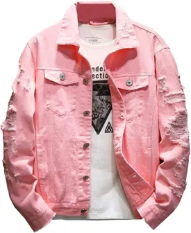 Kedera Distressed Denim Jacket Men's Button Down Denim Jacket Trucker Jean Coat
