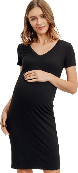 LaClef Women's Maternity Short Sleeve T-Shirt Rib Dress