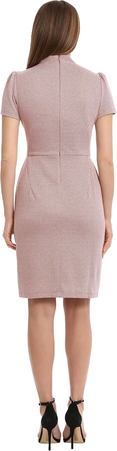 Maggy London Women's Midi Short Sleeve Sheath with Neck Tie Career Office Work Wear