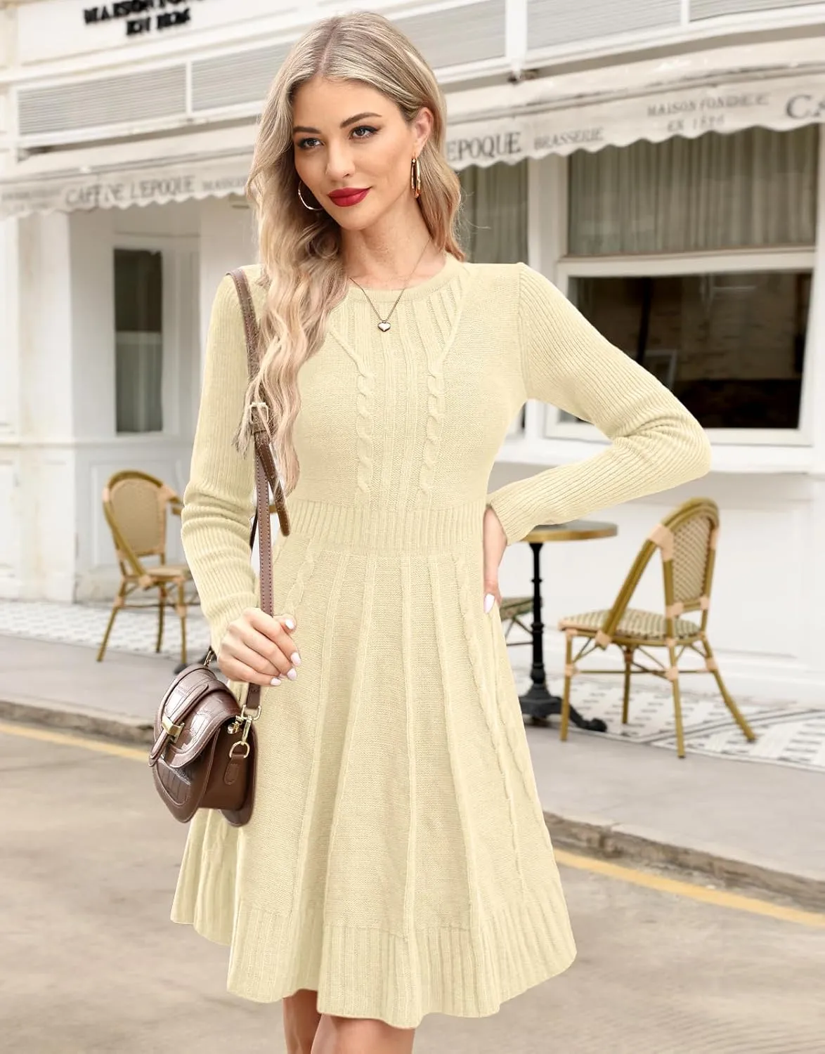 Maisolly Sweater Dress Pullover Tunic Long Sleeve Flare Dress