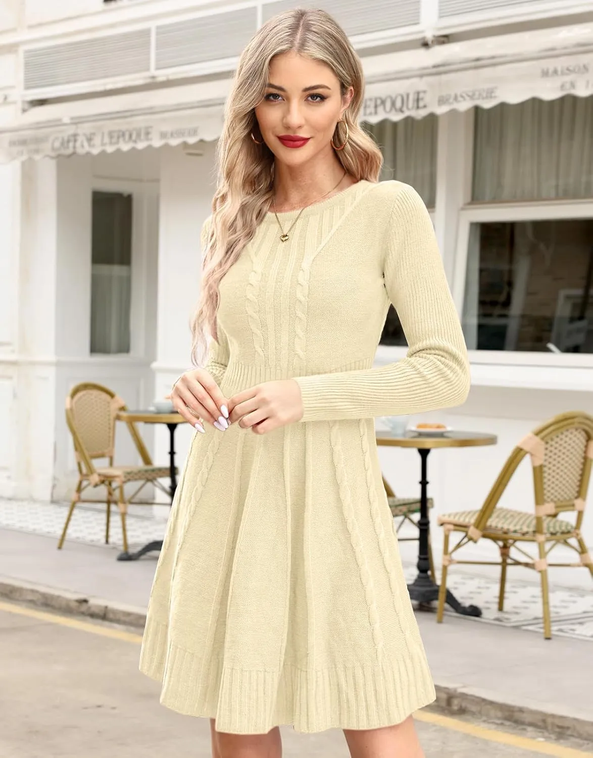 Maisolly Sweater Dress Pullover Tunic Long Sleeve Flare Dress