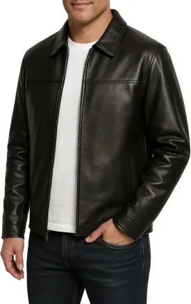 Men's Classic Real Lambskin Polo Collar Premium Leather Jacket Casual Style Everyday Wear Leather Jacket