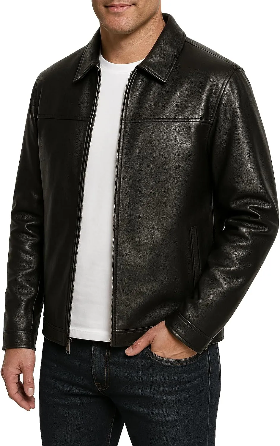 Men's Classic Real Lambskin Polo Collar Premium Leather Jacket Casual Style Everyday Wear Leather Jacket