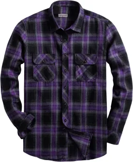 Mens Flannel Plaid Shirts Regual Fit Casual Long Sleeve Button Down Fleece Shirts