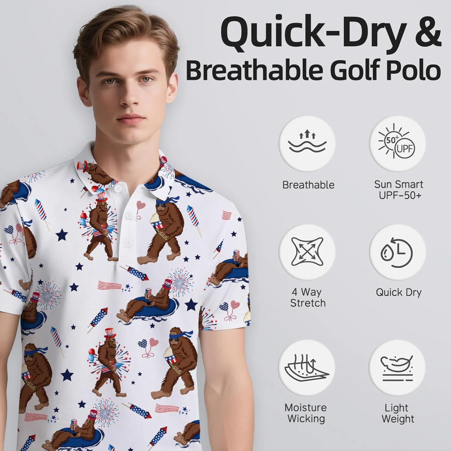 Men's Golf Polo Shirts Funny Short Sleeve Golf Shirts for Men Performance Moisture Wicking Quick Dry Athletic Casual Shirts