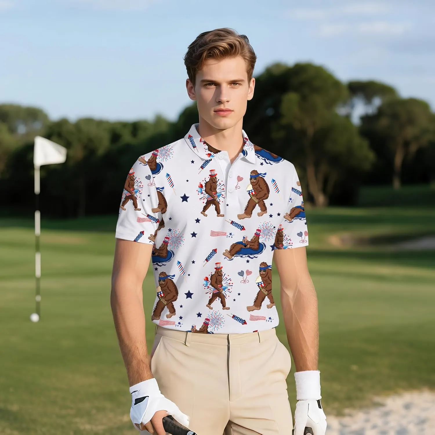 Men's Golf Polo Shirts Funny Short Sleeve Golf Shirts for Men Performance Moisture Wicking Quick Dry Athletic Casual Shirts
