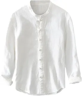 Mens Long Sleeve Linen Shirts Traditional Arts Kung Fu Tai Chi Classic Shirt Blouses Jackets Summer Casual Outfits