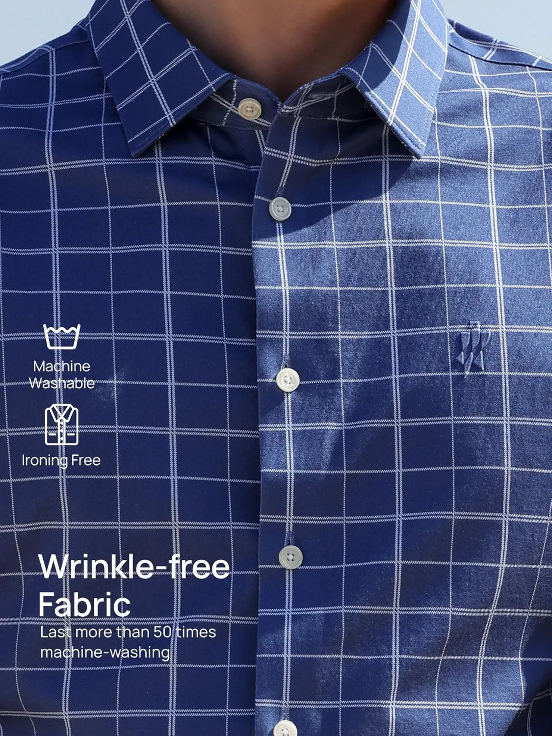 Mens Stretch Checkered Shirt- Wrinkle Free No Iron Slim Fit Breathable Dress Shirt for Office Travel