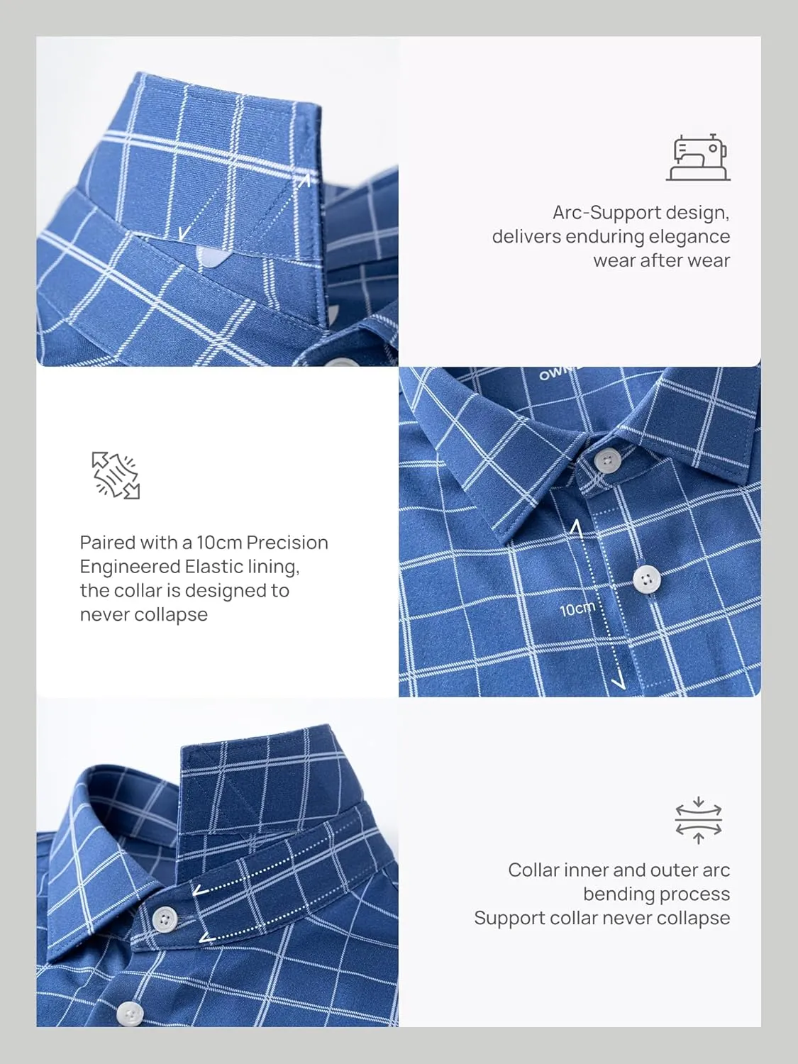 Mens Stretch Checkered Shirt- Wrinkle Free No Iron Slim Fit Breathable Dress Shirt for Office Travel