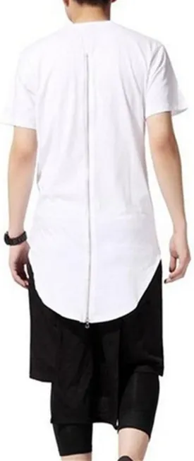 Q&Y Men's Hipster Hip Hop Back Zipper Basic Longline Crewneck Extra Long T-Shirt
