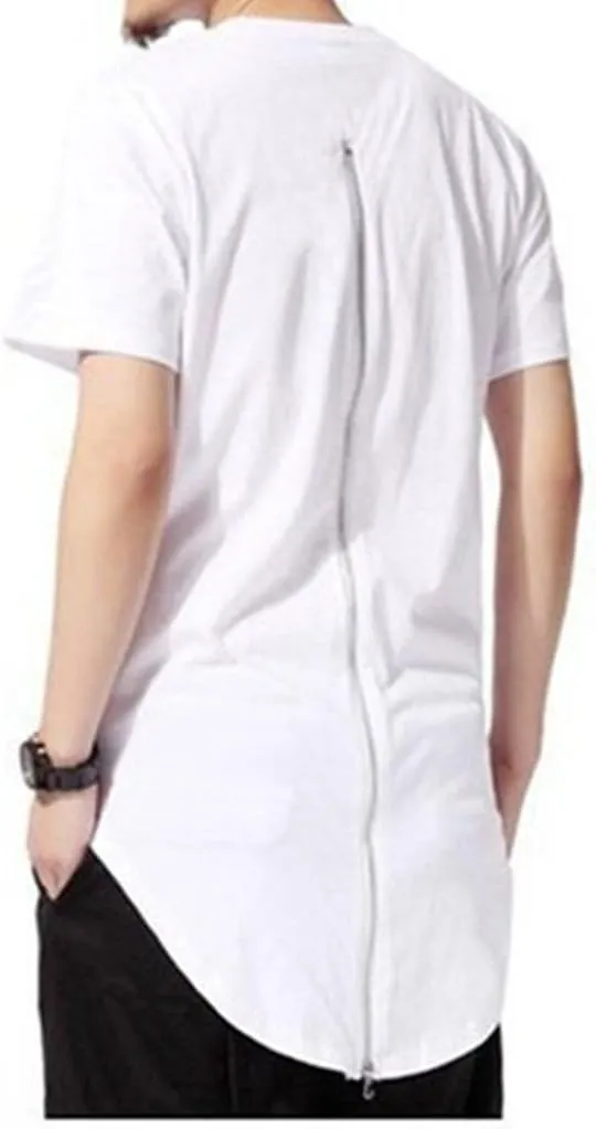 Q&Y Men's Hipster Hip Hop Back Zipper Basic Longline Crewneck Extra Long T-Shirt