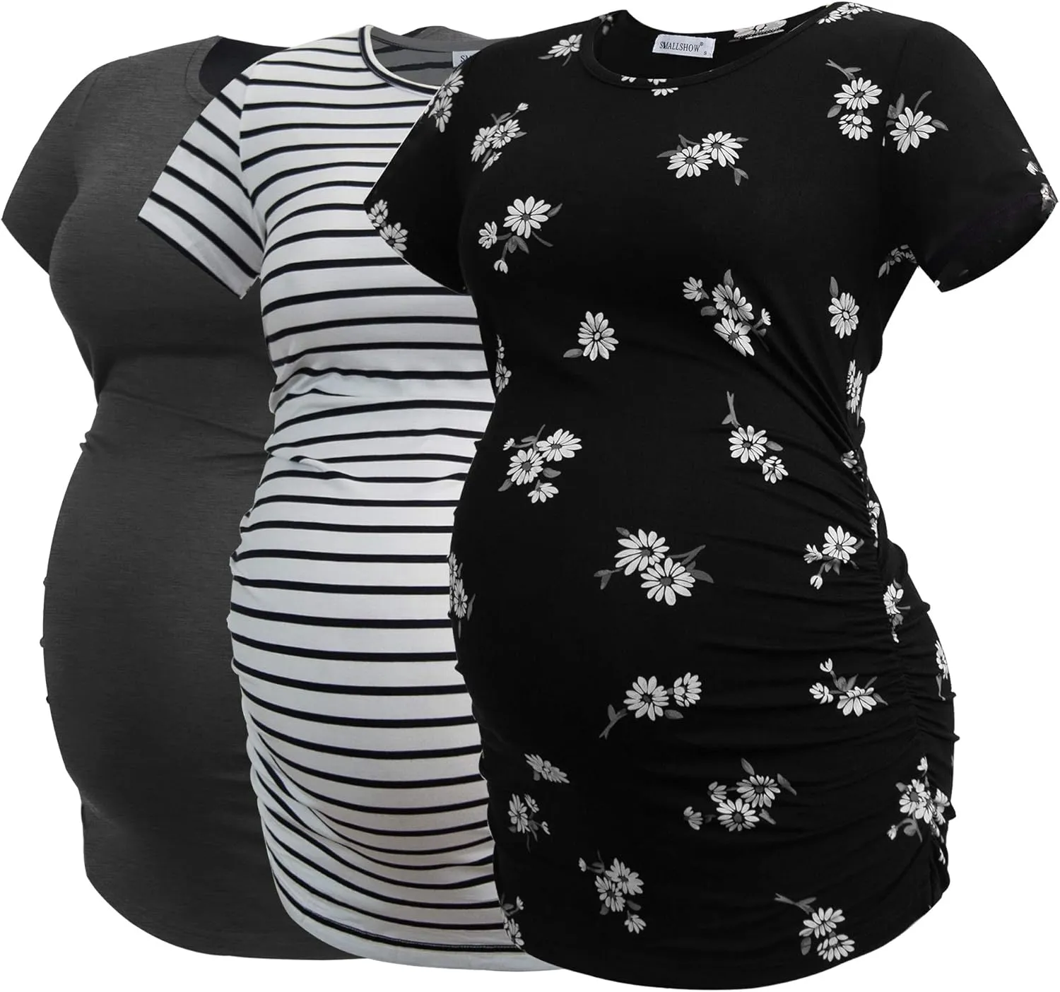 Smallshow Women's Maternity Tops Side Ruched Tunic T-Shirt Pregnancy Clothes