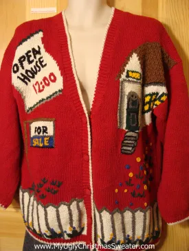 Tacky Ugly Christmas Realtor Sweater "Open House" "For Sale" 80s Classic with Padded Shoulders (f531)