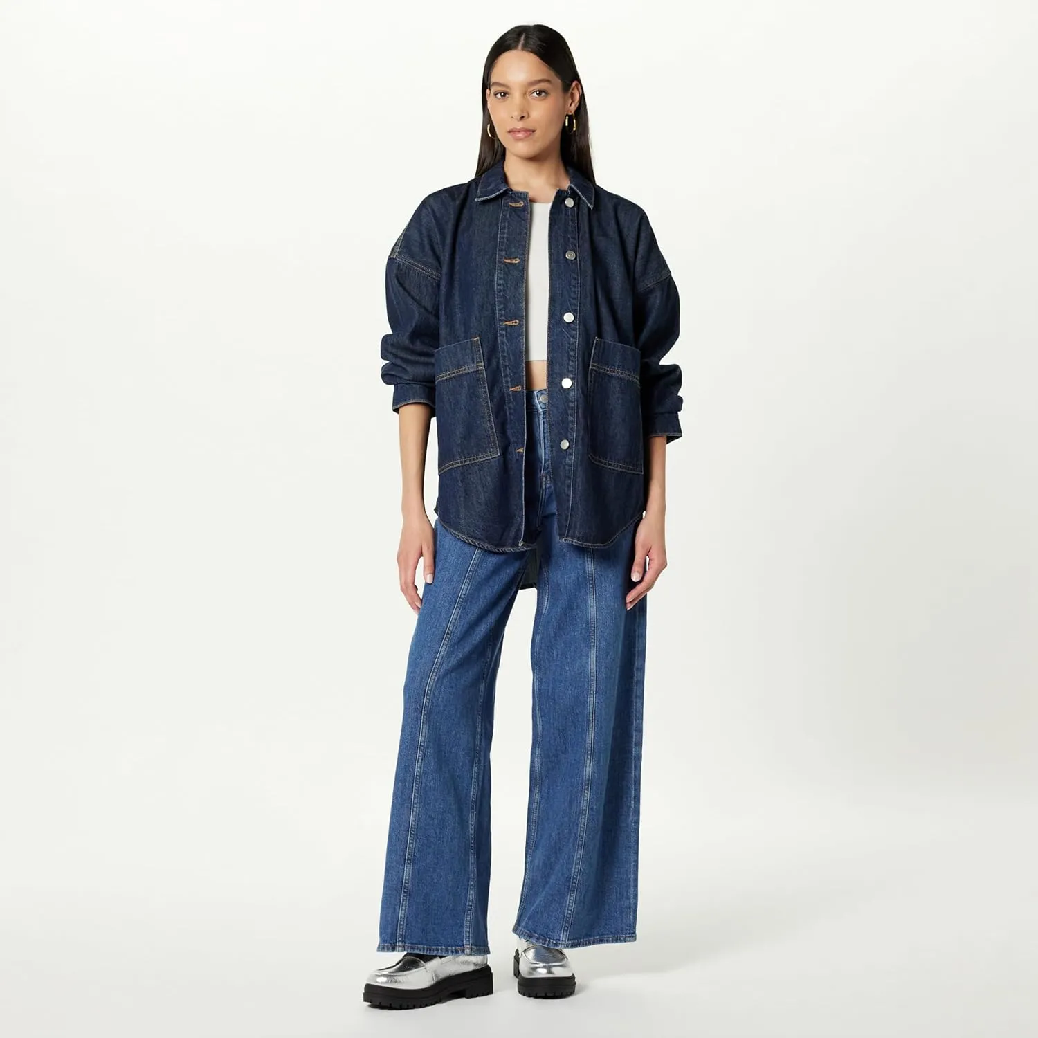The Drop Women's Pilar Long Denim Shirt Jacket