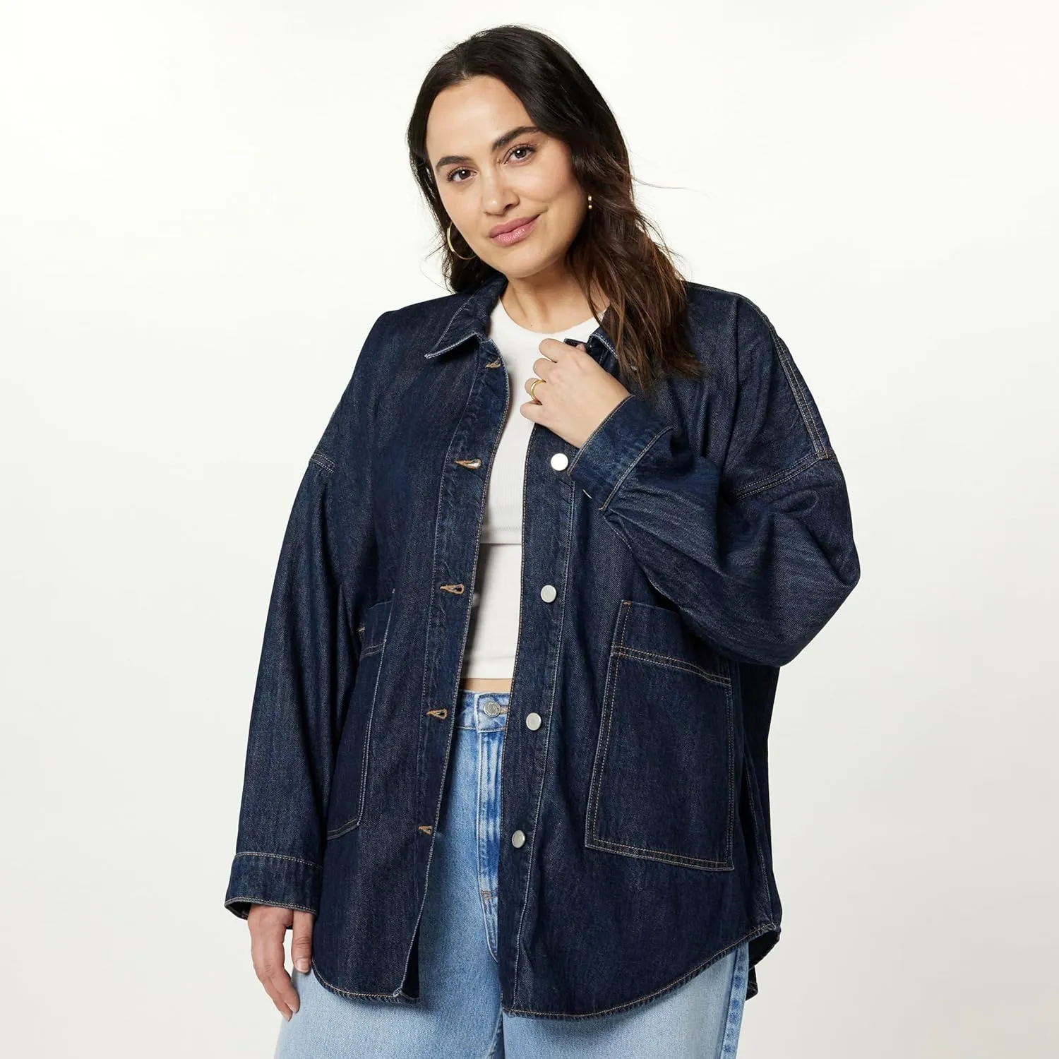 The Drop Women's Pilar Long Denim Shirt Jacket