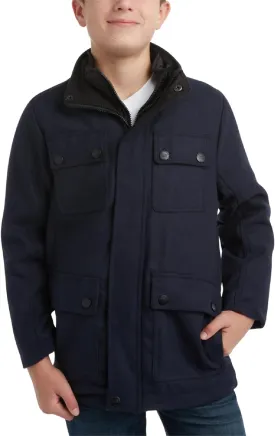 URBAN REPUBLIC Boys Wool Dress Coat - Warm Stylish Winter Jacket with Double Zip and Snap Closure and Bib Insert (Size: 4-20)